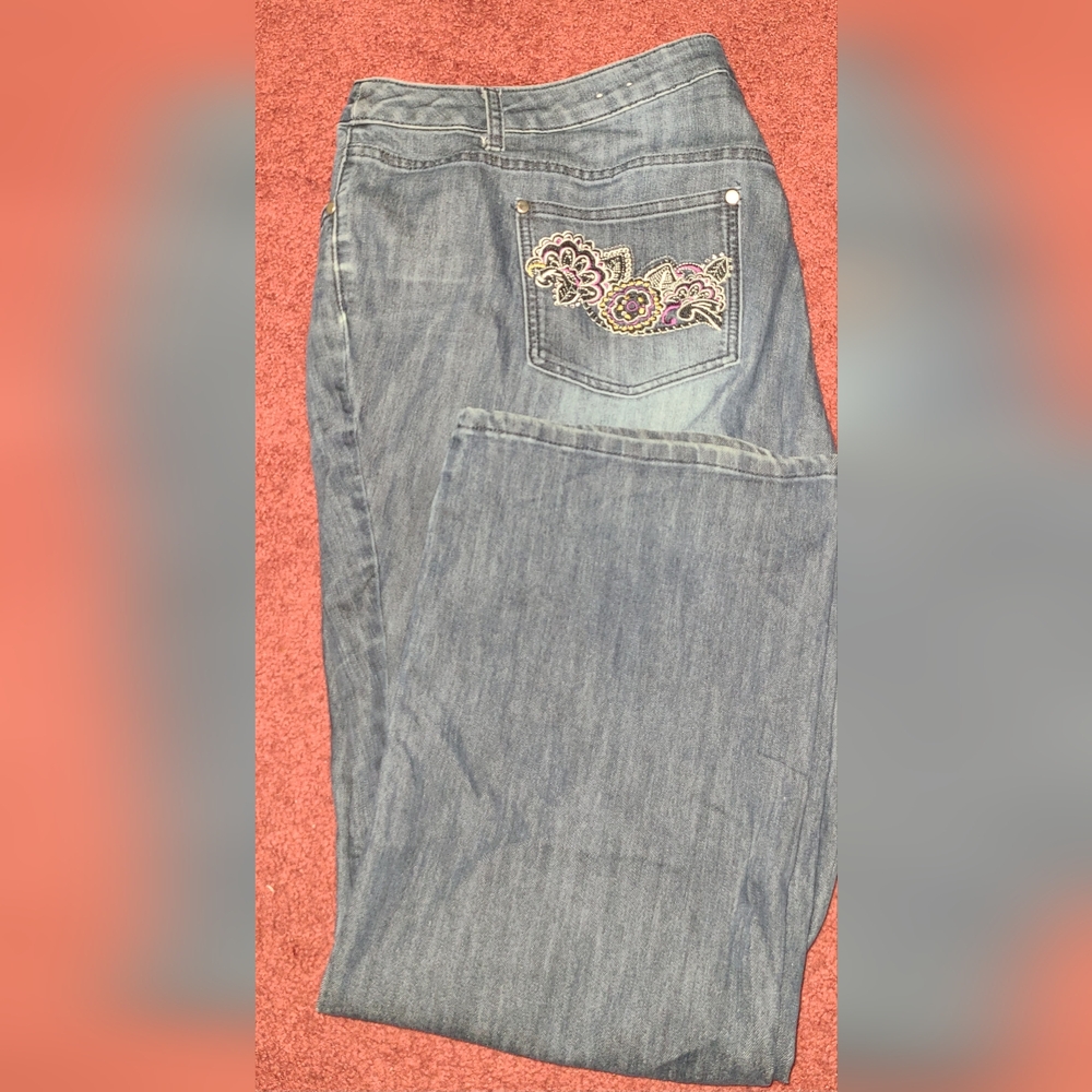 CJ Banks barely boot embroidered jeans 24W